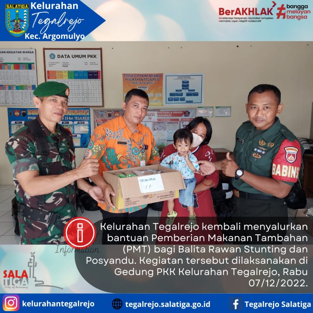 Kelurahan Tegalrejo kembali menyalurkan bantuan Pemberian Makanan Tambahan (PMT) bagi Balita Rawan Stunting dan Posyandu.